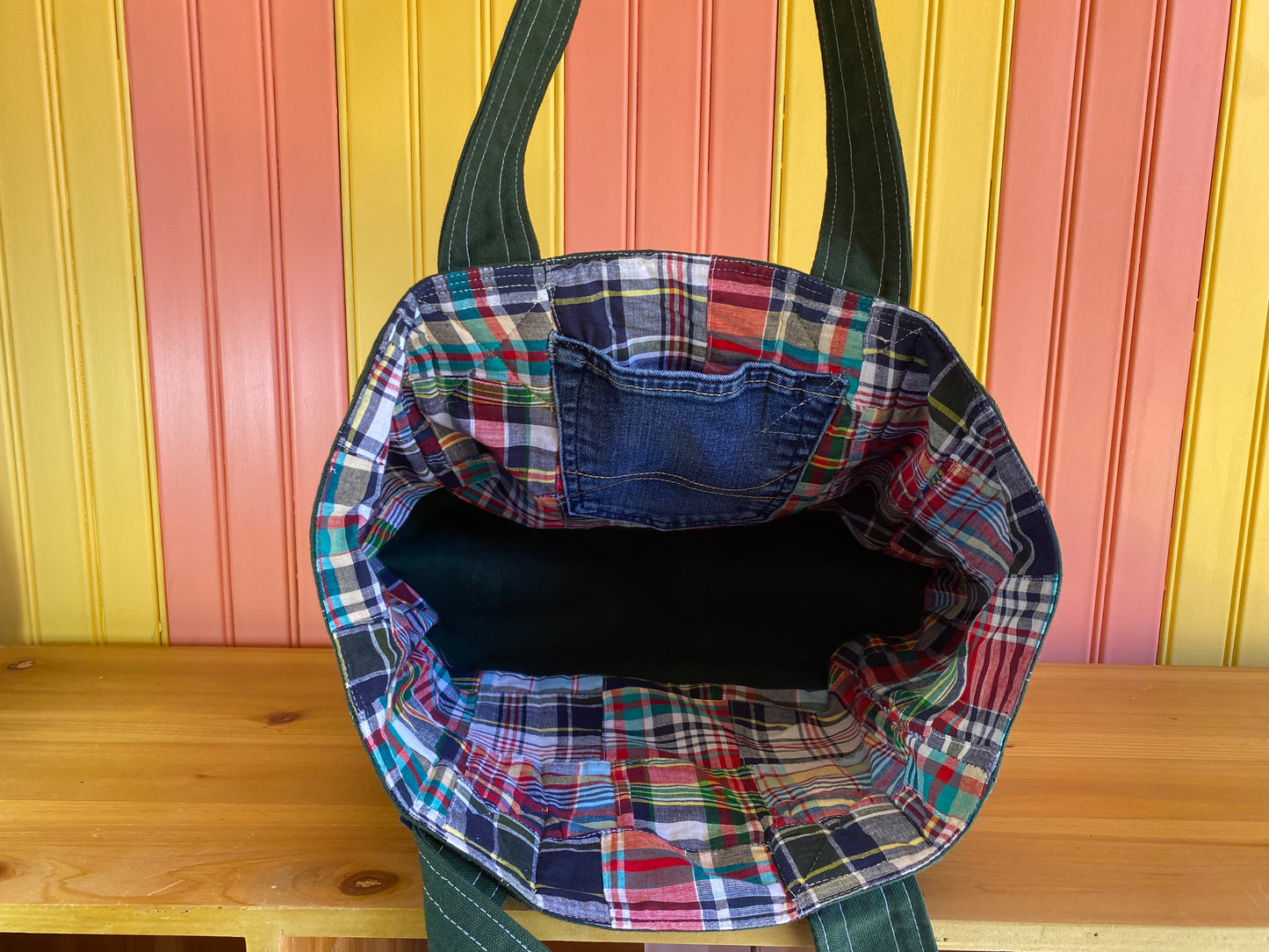Blue Denim Hunter Green Tote