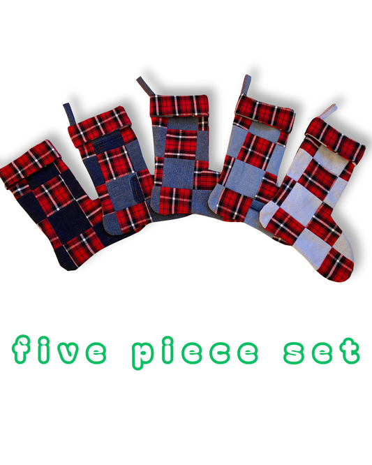 5 Piece Large Denim Stocking Set