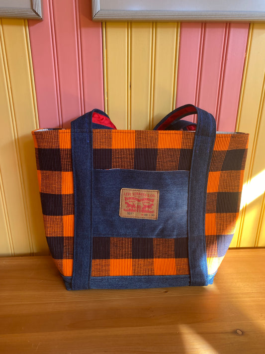 Orange and black checkered tote