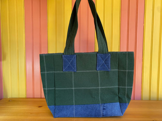 Blue Denim Hunter Green Tote