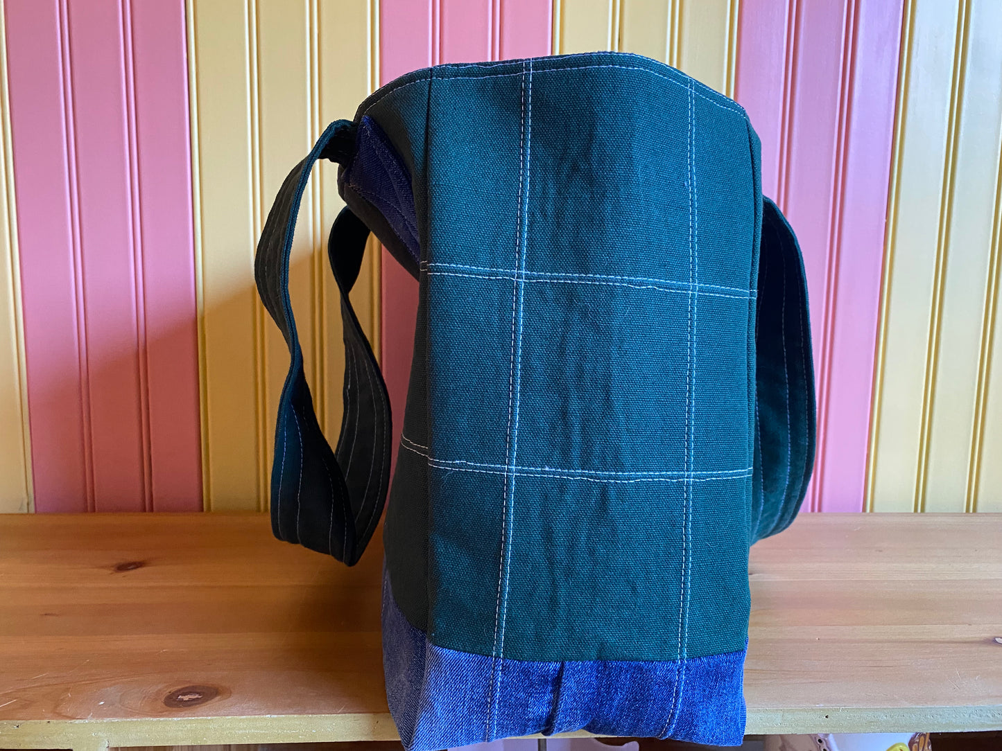 Blue Denim Hunter Green Tote