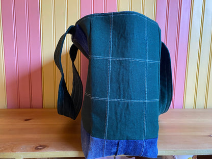 Blue Denim Hunter Green Tote